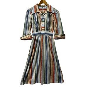 Vintage 1970s Nu Mode Collared Dress Women’s Small Seamed Back Zip